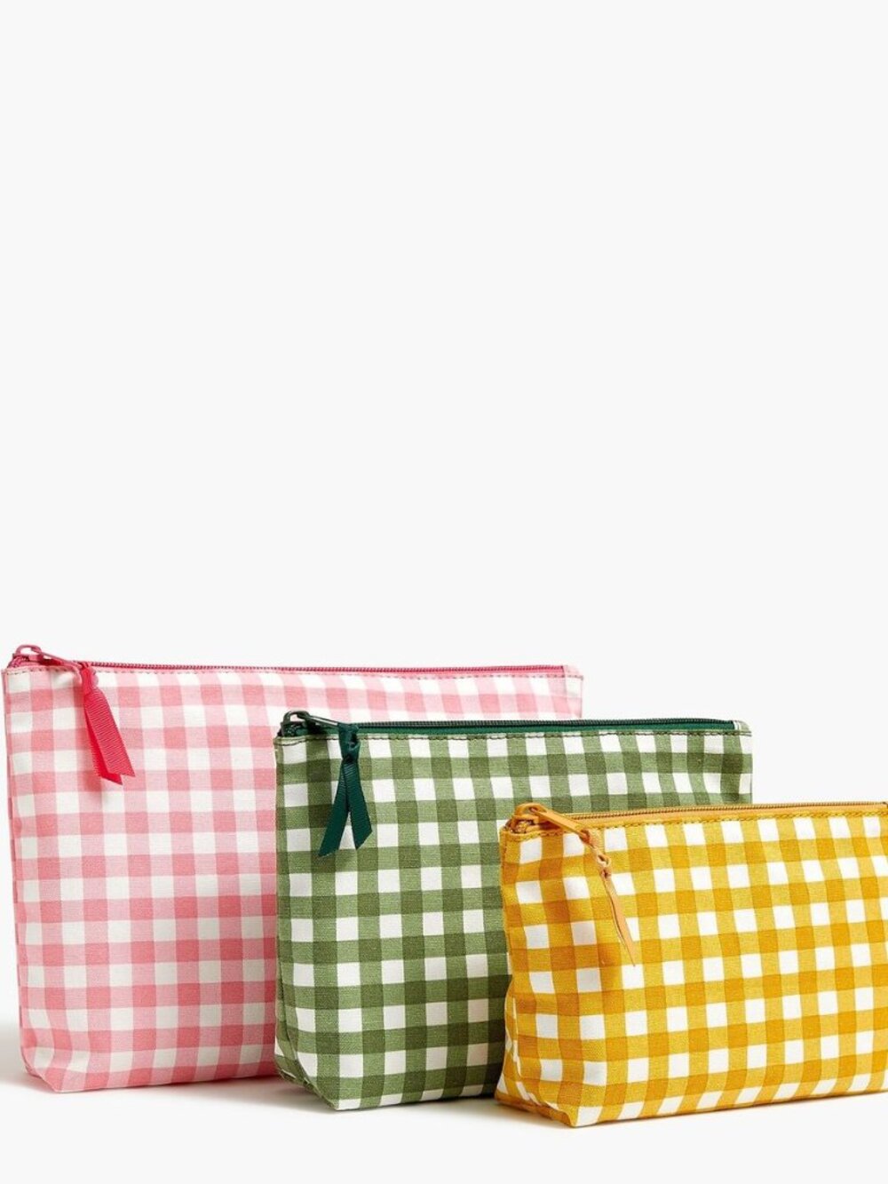 J. CREW Gingham Canvas Zip Pouches Set of 3 Everyday Makeup Travel BB370